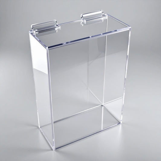 Closed-Box Literature Display Holder — Clear Acrylic – clear acrylic bin, organizer, or holder for retail, office, or countertop use, size 4 x 4 x 9. Made in the USA by WebAcrylics.