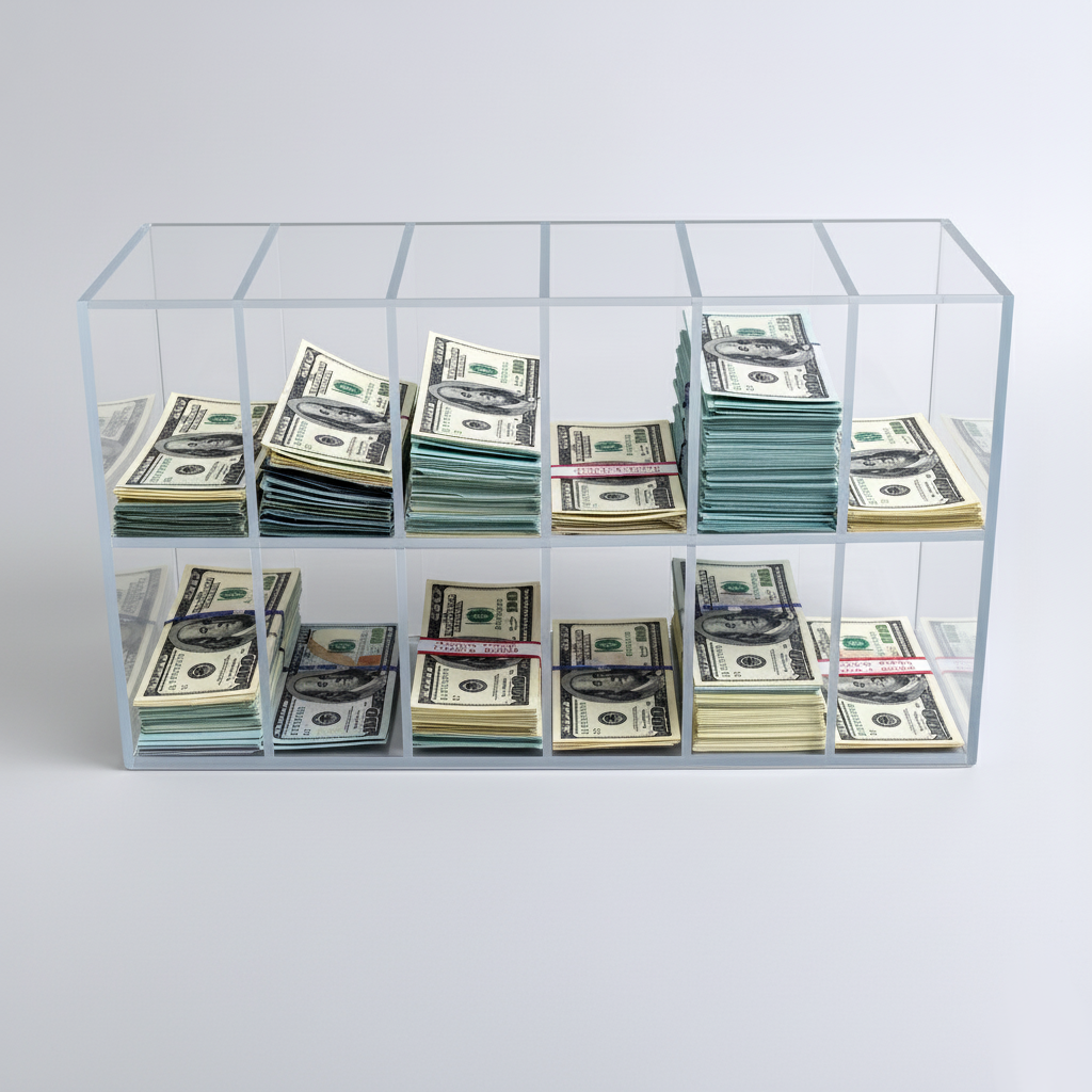 Double-Stacked Bill Sorter — Open One End — Clear Acrylic