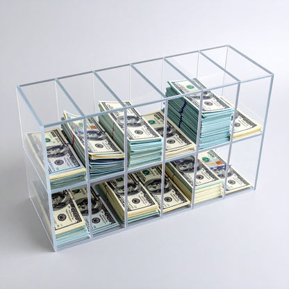 Double-Stacked Bill Sorter — Open One End — Clear Acrylic