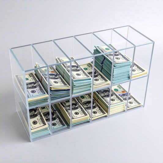 Double-Stacked Bill Sorter — Open One End — Clear Acrylic
