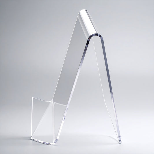 Economy Open-Front Easel Smartphone Display — Clear Acrylic – clear acrylic display stand for retail, showroom, or countertop use, size . Made in the USA by WebAcrylics.