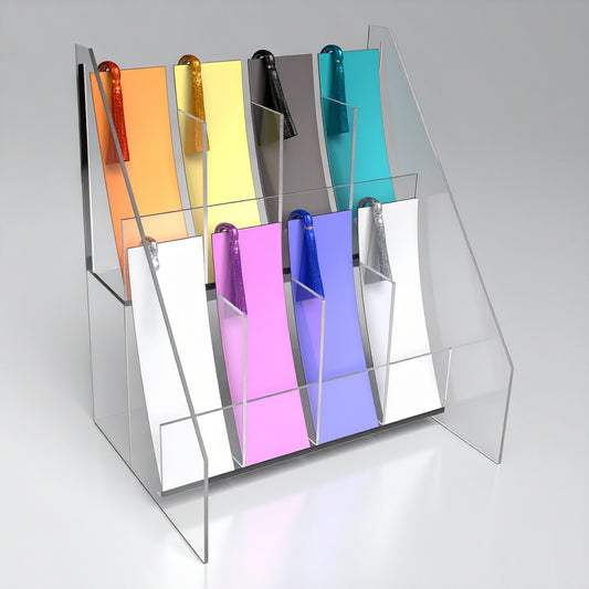 Eight-Pocket Literature Holder — Clear Acrylic Brochure Display – clear acrylic sign or literature display holder for brochures, menus, flyers, or signage, size . Made in the USA by WebAcrylics.