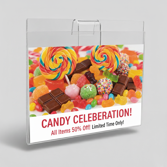 Gridwall-Mount Folded Acrylic Sign Holder — Clear Display Frame