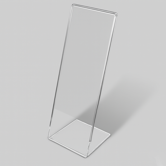 L-Style Photo Booth Frame — Clear Acrylic Strip Display – clear acrylic sign or literature display holder for brochures, menus, flyers, or signage, size 2 x 6. Made in the USA by WebAcrylics.