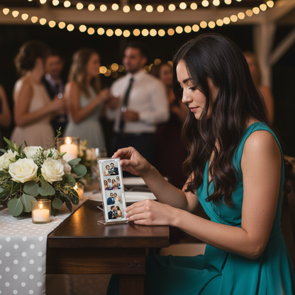L-Style Photo Booth Frame — Clear Acrylic Strip Display – clear acrylic sign or literature display holder for brochures, menus, flyers, or signage, size 2 x 6. Made in the USA by WebAcrylics.