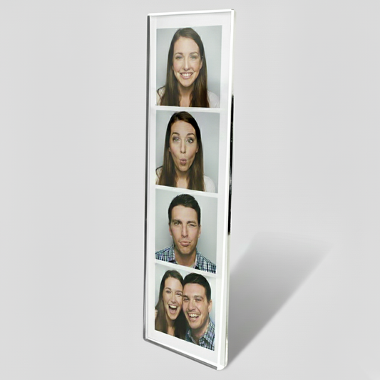 Magnetic Photo Booth Frame — Clear Acrylic Strip Holder – clear acrylic sign or literature display holder for brochures, menus, flyers, or signage, size 2 x 6. Made in the USA by WebAcrylics.