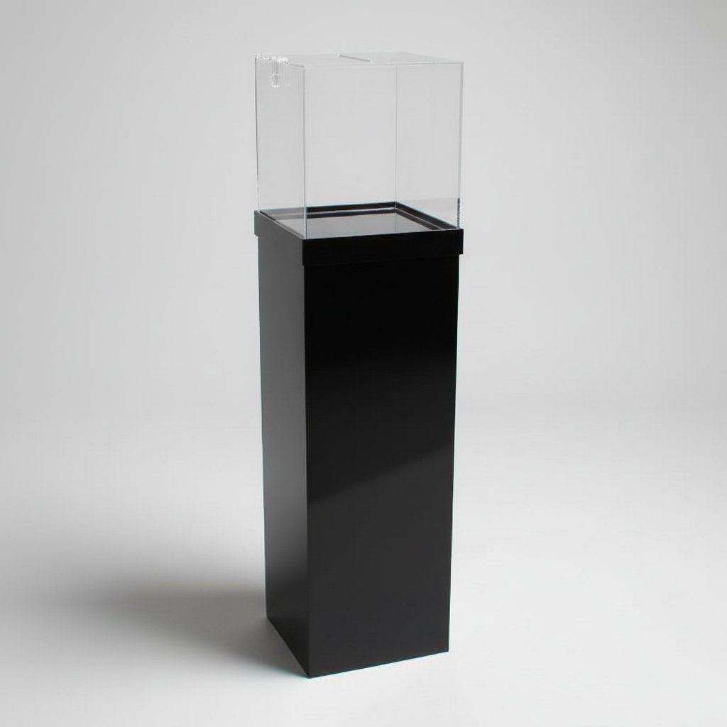 Pedestal Donation Box — Clear Acrylic Collection Bin – clear acrylic bin, organizer, or holder for retail, office, or countertop use, size . Made in the USA by WebAcrylics.
