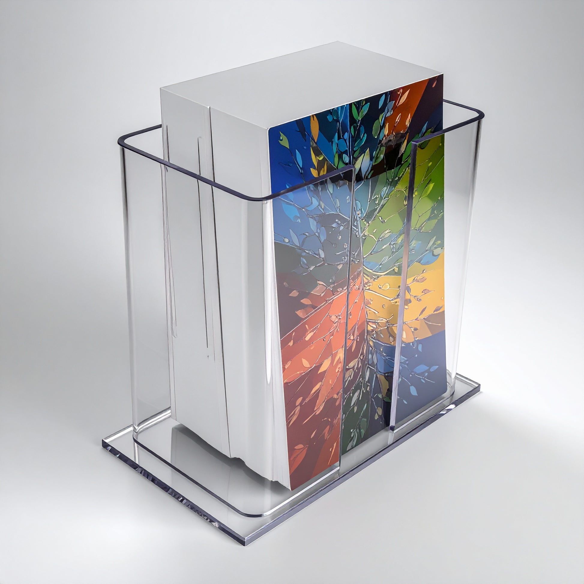 Rectangle Open-Back Literature Display Holder — Clear Acrylic – clear acrylic bin, organizer, or holder for retail, office, or countertop use, size 11.25 x 3 x 8.5. Made in the USA by WebAcrylics.