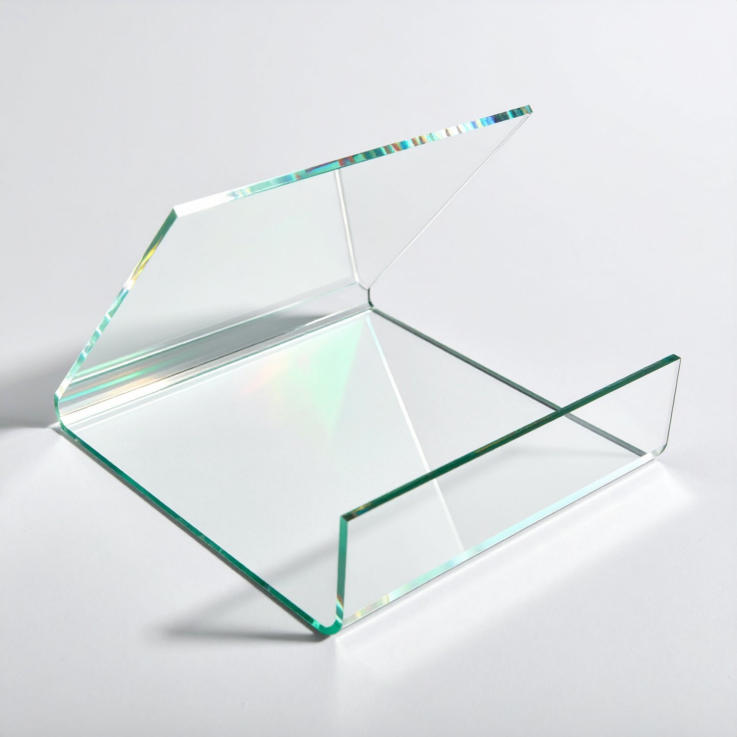Reverse Easel Display Stand — Clear Acrylic – clear acrylic display stand for retail, showroom, or countertop use, size 10 x 10 x 8. Made in the USA by WebAcrylics.