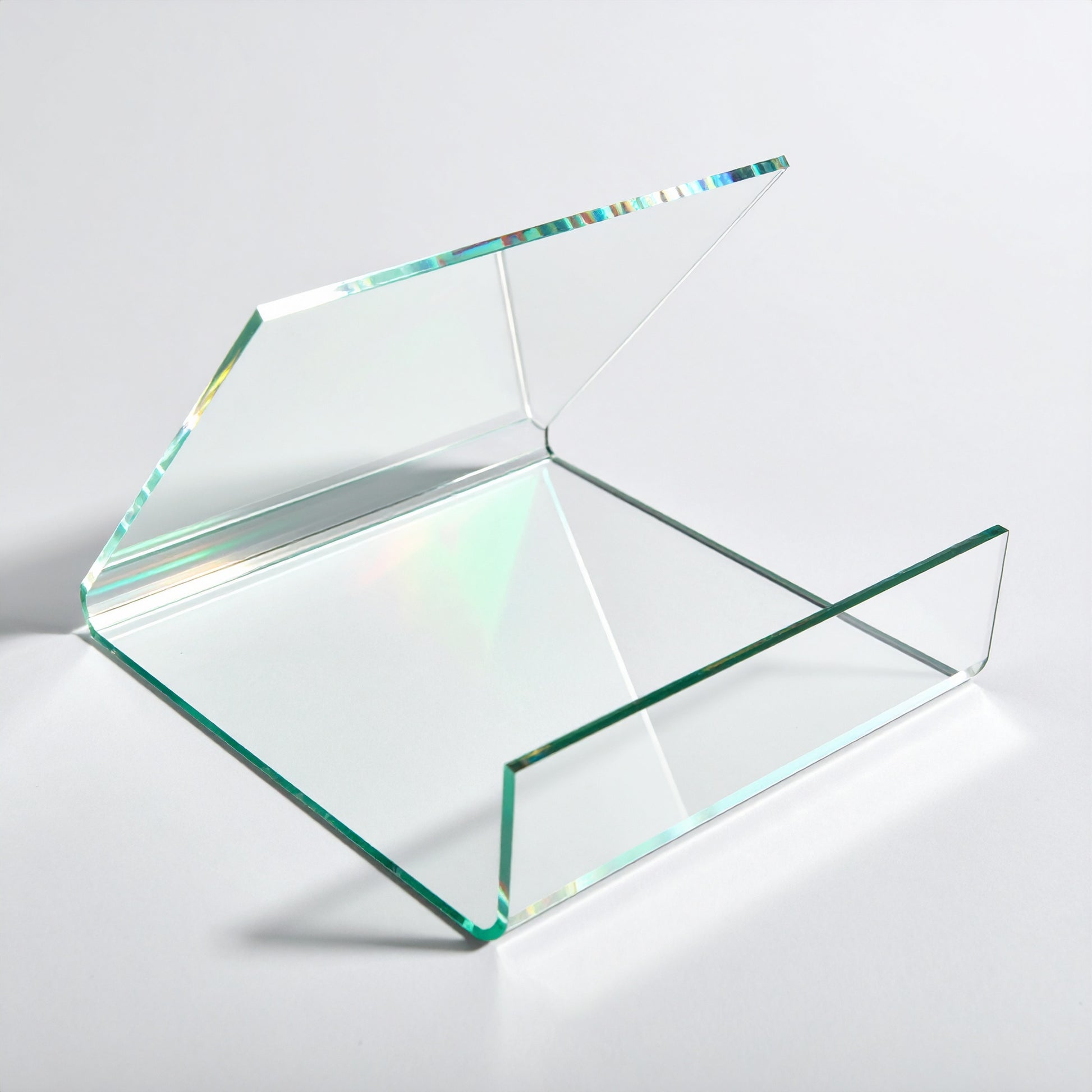 Reverse Easel Display Stand — Clear Acrylic – clear acrylic display stand for retail, showroom, or countertop use, size 10 x 10 x 8. Made in the USA by WebAcrylics.