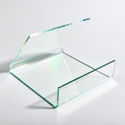 Reverse Easel Display Stand — Clear Acrylic – clear acrylic display stand for retail, showroom, or countertop use, size 10 x 10 x 8. Made in the USA by WebAcrylics.