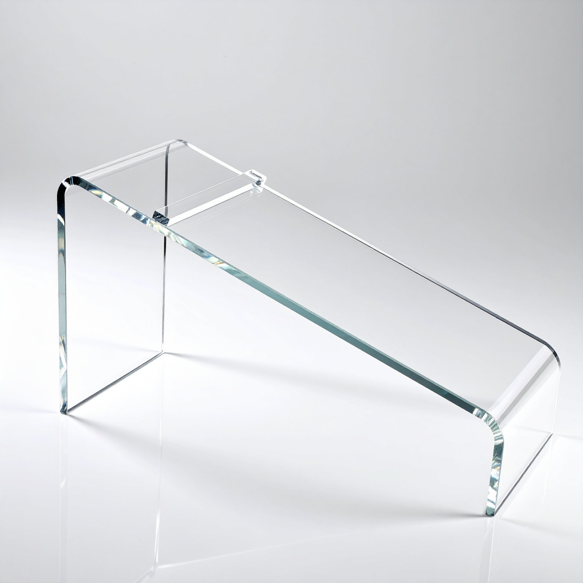 Slant-Style Shoe Riser — Clear Acrylic – clear acrylic display stand for retail, showroom, or countertop use, size 4 x 5. Made in the USA by WebAcrylics.