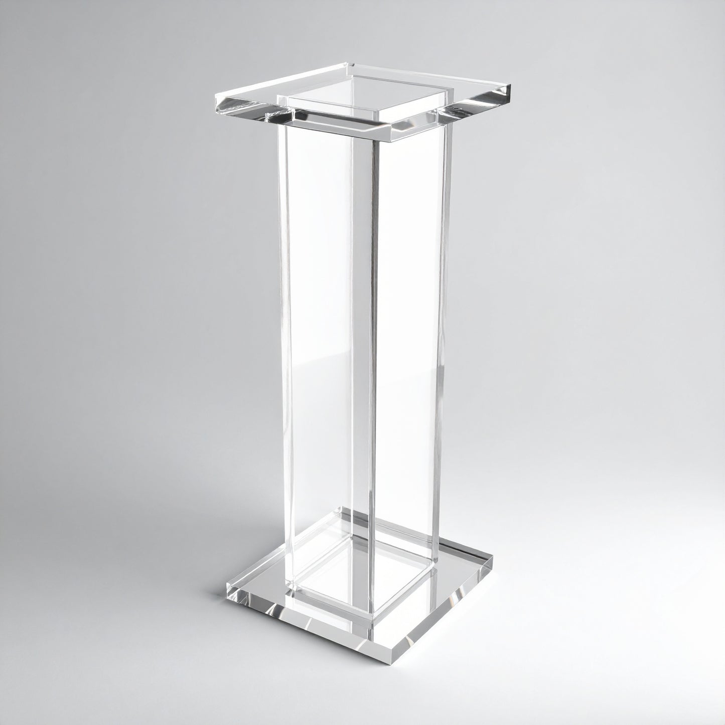 Tall Square Acrylic Pedestal Display — Standalone Showcase – clear acrylic display stand for retail, showroom, or countertop use, size Clear. Made in the USA by WebAcrylics.