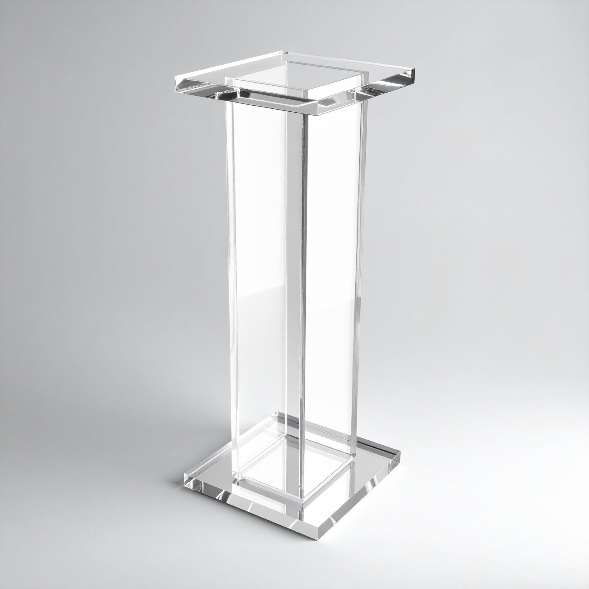 Tall Square Acrylic Pedestal Display — Standalone Showcase – clear acrylic display stand for retail, showroom, or countertop use, size Clear. Made in the USA by WebAcrylics.