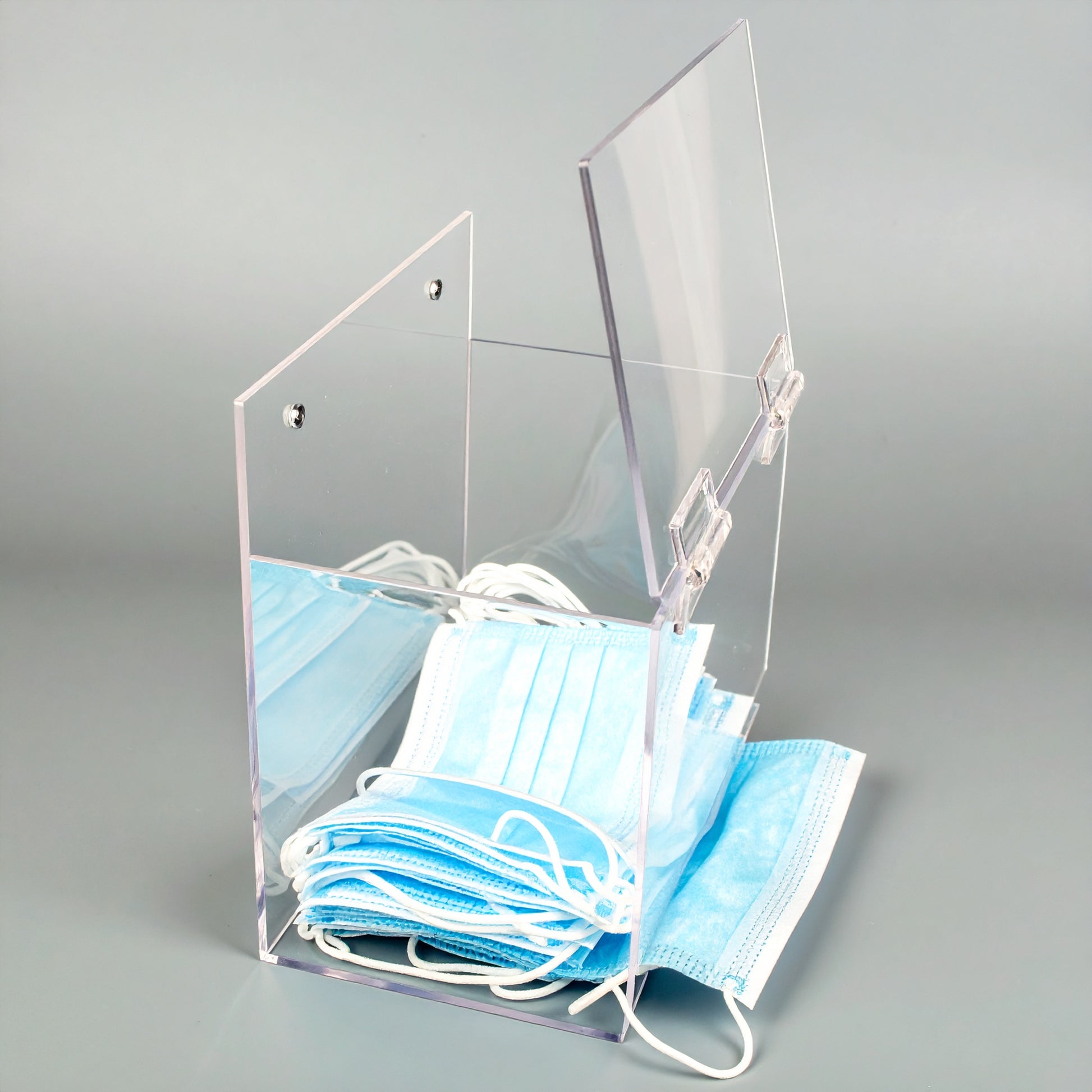 Wall-Mount Face Mask Dispenser — Clear Acrylic – clear acrylic bin, organizer, or holder for retail, office, or countertop use, size . Made in the USA by WebAcrylics.
