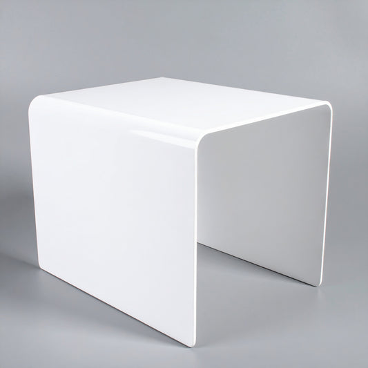 White Acrylic Display Riser — 1/8" Thick – clear acrylic display stand for retail, showroom, or countertop use, size 2 x 2 x 2. Made in the USA by WebAcrylics.