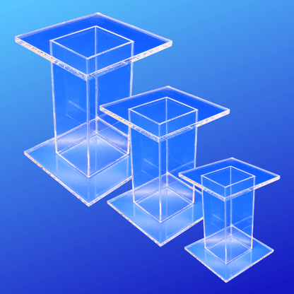 Set of 3 acrylic pedestals for displaying light-weight items