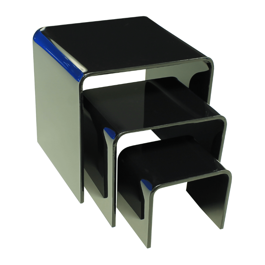 Black acrylic display risers in various sizes