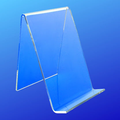 Easel made from acrylic with a open front lip for displaying items