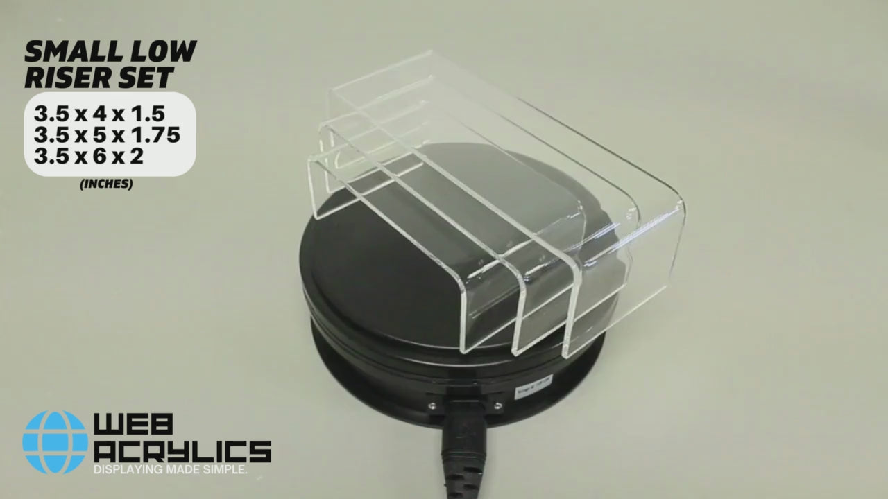 Small acrylic risers for displaying light-weight items