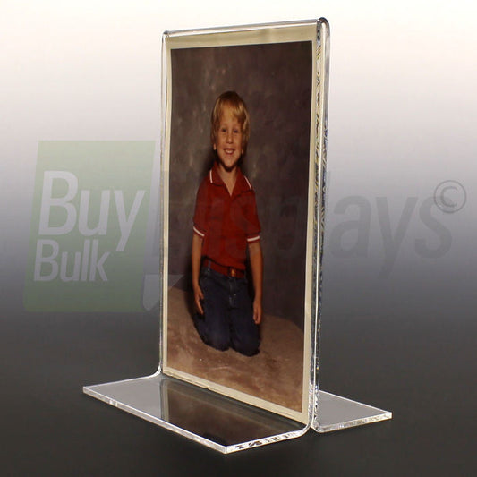 Thick T style acrylic frame for displaying two signs, photos or any type of insert back to back on a tabletop